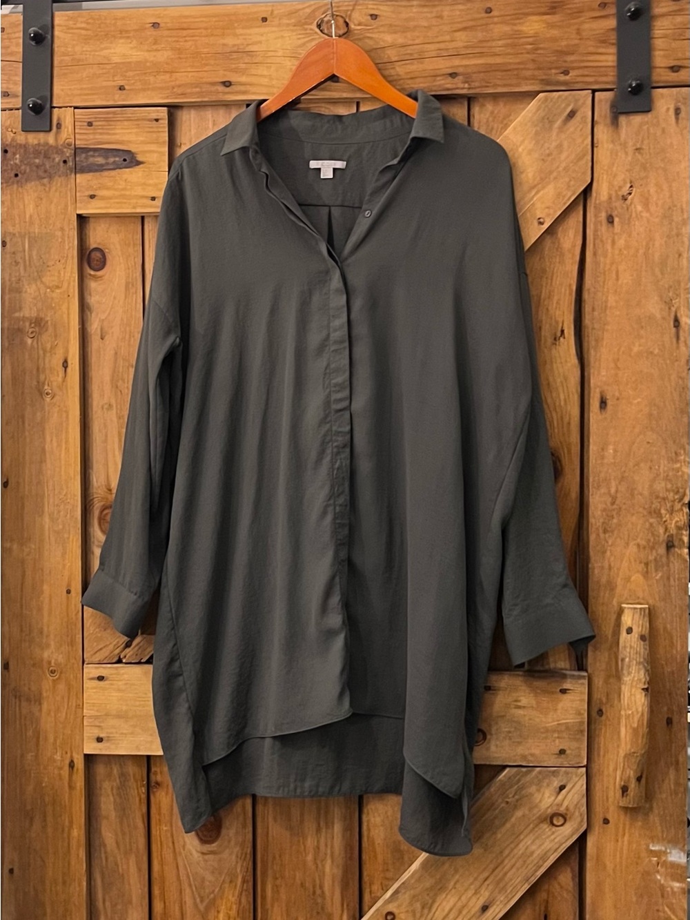COS Olive Grey Relaxed Button-Front Tunic Shirt